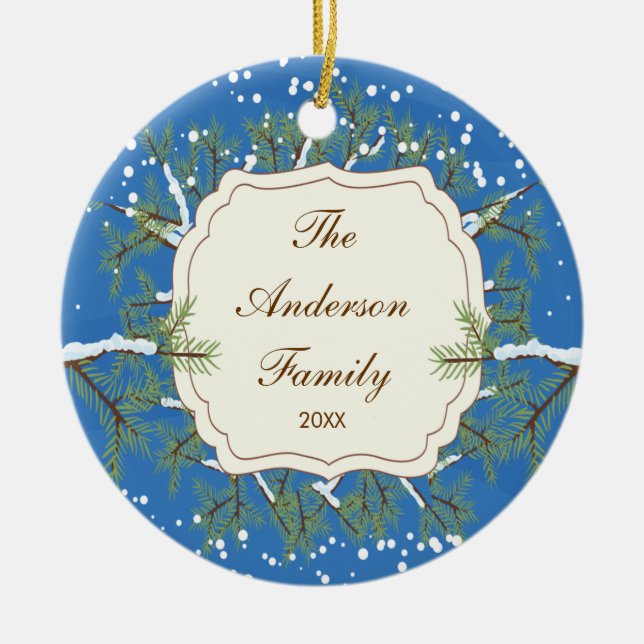 Elegant Pine Tree  Branche Dated Family Christmas Ceramic Tree Decoration (Front)
