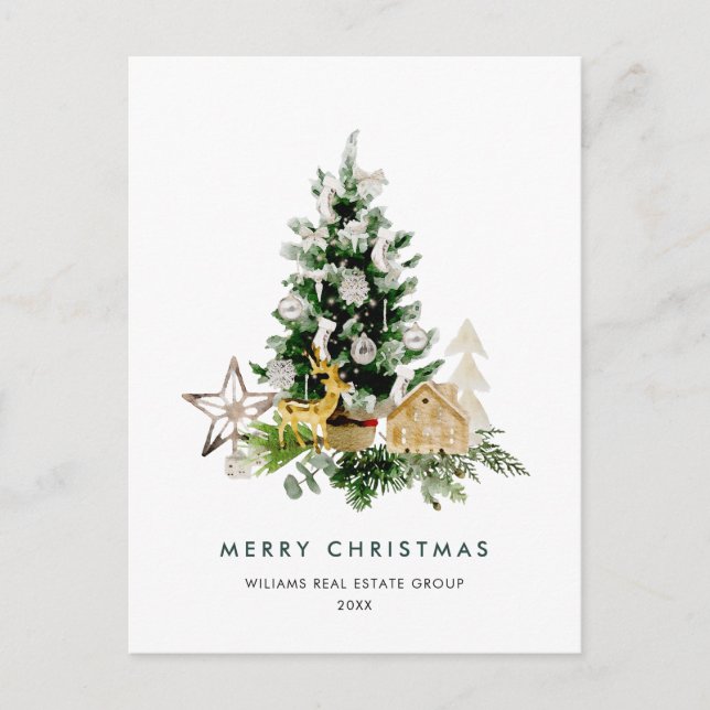 Elegant Pine Tree Christmas Company Greeting Postcard (Front)