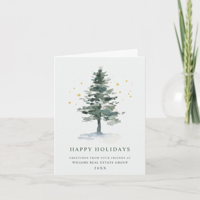 Elegant Pine Tree Christmas Corporate Greeting Holiday Card (Front)