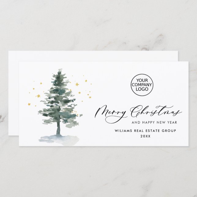 Elegant Pine Tree Christmas Corporate Greeting Holiday Card (Front/Back)