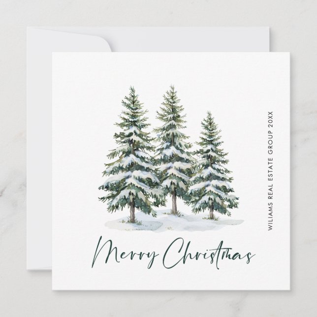 Elegant Pine Tree Christmas Corporate Greeting Holiday Card (Front)