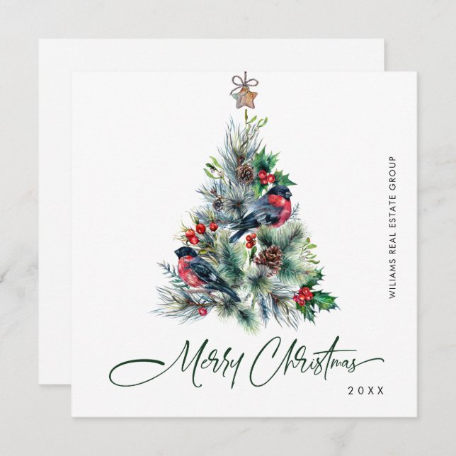 Elegant Pine Tree Christmas Corporate Greeting Holiday Card (Front/Back)