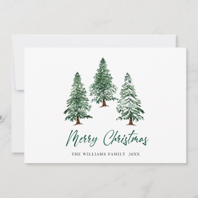 Elegant Pine Tree Christmas Corporate Greeting Holiday Card (Front)