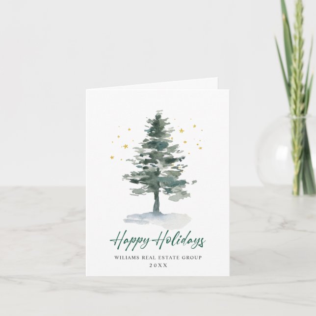 Elegant Pine Tree Christmas Corporate Greeting Holiday Card (Front)
