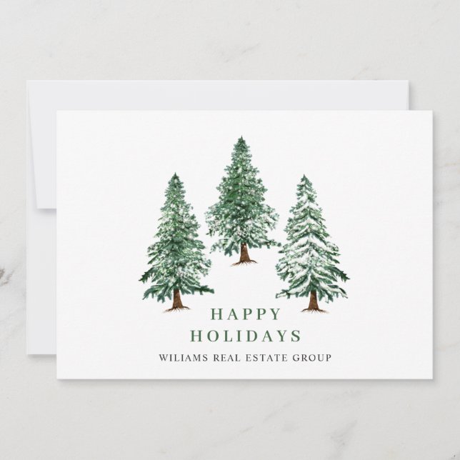 Elegant Pine Tree Christmas Corporate Greeting Holiday Card (Front)