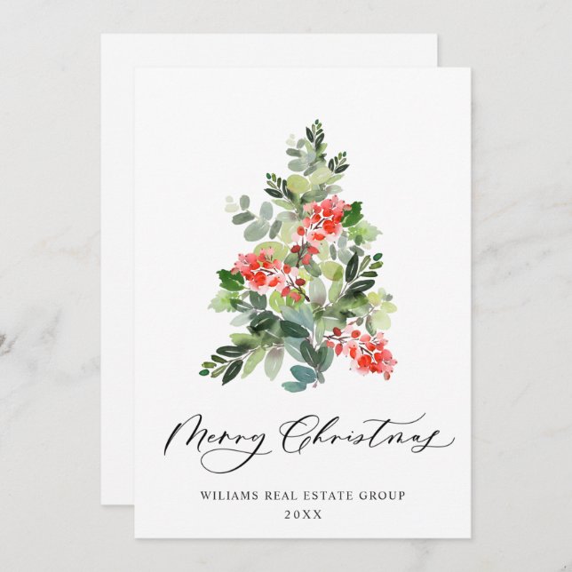 Elegant Pine Tree Christmas Corporate Greeting Holiday Card (Front/Back)
