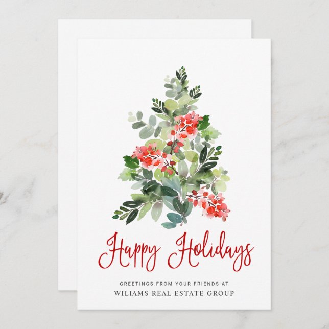 Elegant Pine Tree Christmas Corporate Greeting Holiday Card (Front/Back)
