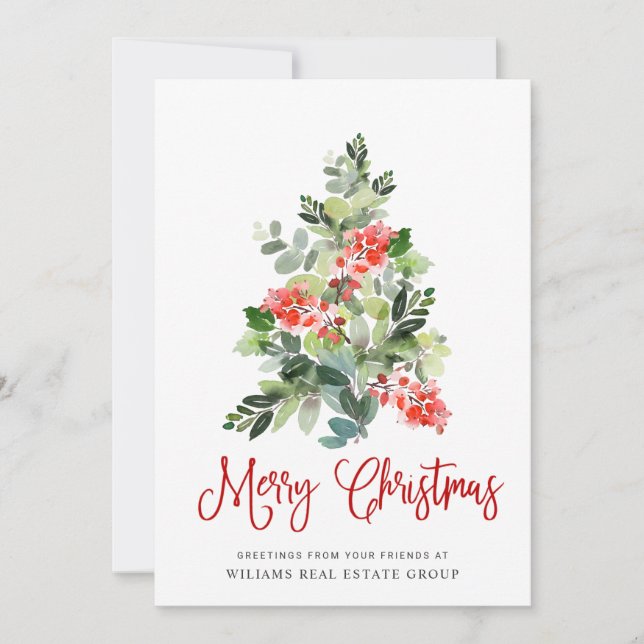 Elegant Pine Tree Christmas Corporate Greeting Holiday Card (Front)