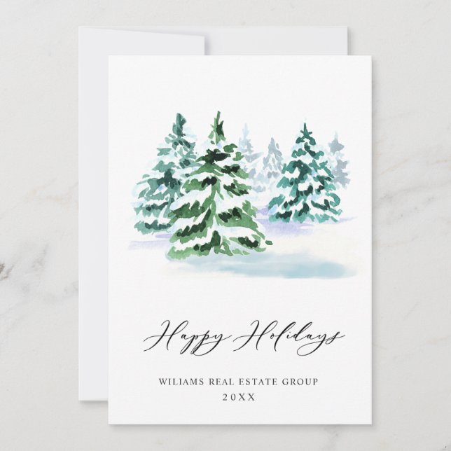 Elegant Pine Tree Christmas Corporate Greeting Holiday Card (Front)