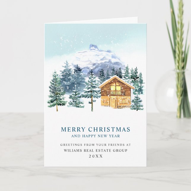 Elegant Pine Tree Christmas Corporate Greeting Holiday Card (Front)