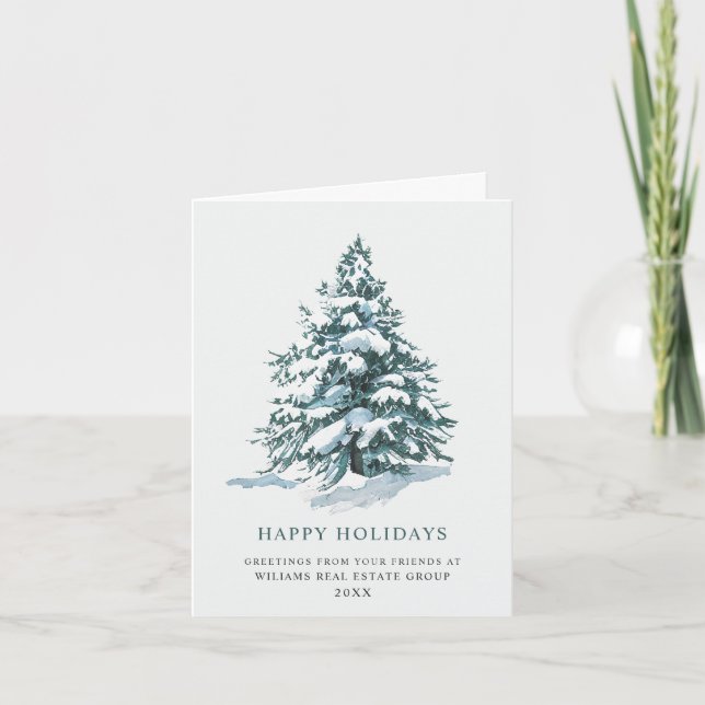 Elegant Pine Tree Christmas Corporate Greeting Holiday Card (Front)