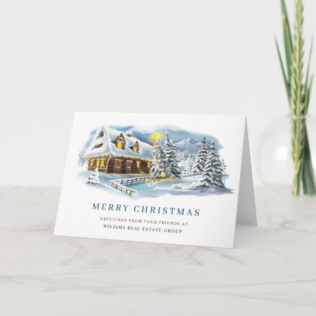 Elegant Pine Tree Christmas Corporate Greeting Holiday Card (Front)