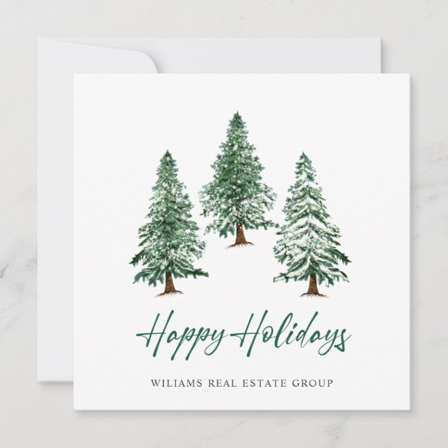 Elegant Pine Tree Christmas Corporate Greeting Holiday Card (Front)