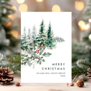 Elegant Pine Tree Christmas Corporate Greeting Holiday Card