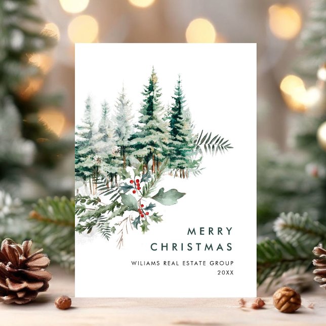 Elegant Pine Tree Christmas Corporate Greeting Holiday Card (Creator Uploaded)