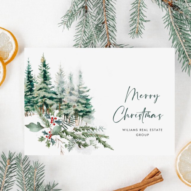 Elegant Pine Tree Christmas Corporate Greeting Holiday Card (Creator Uploaded)