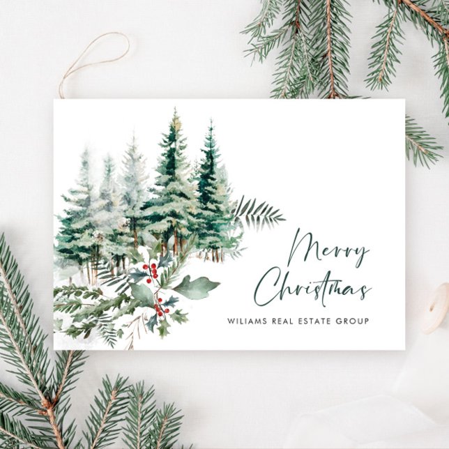Elegant Pine Tree Christmas Corporate Greeting Holiday Card (Creator Uploaded)