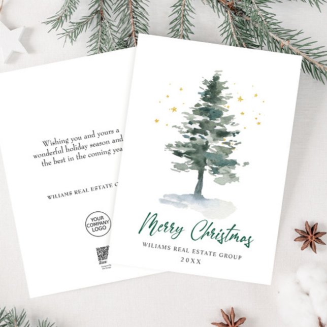 Elegant Pine Tree Christmas Corporate Greeting Holiday Card (Creator Uploaded)