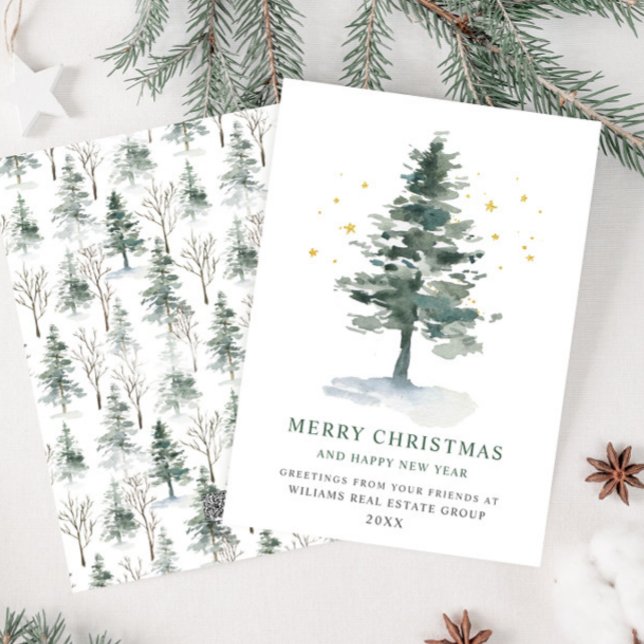 Elegant Pine Tree Christmas Corporate Greeting Holiday Card (Creator Uploaded)