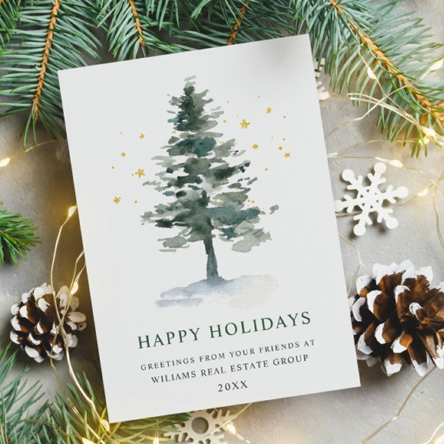 Elegant Pine Tree Christmas Corporate Greeting Holiday Card (Creator Uploaded)