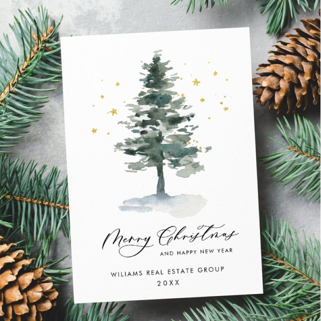 Elegant Pine Tree Christmas Corporate Greeting Holiday Card (Creator Uploaded)