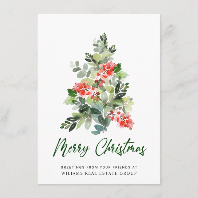 Elegant Pine Tree Christmas Corporate Greeting Holiday Card (Front)