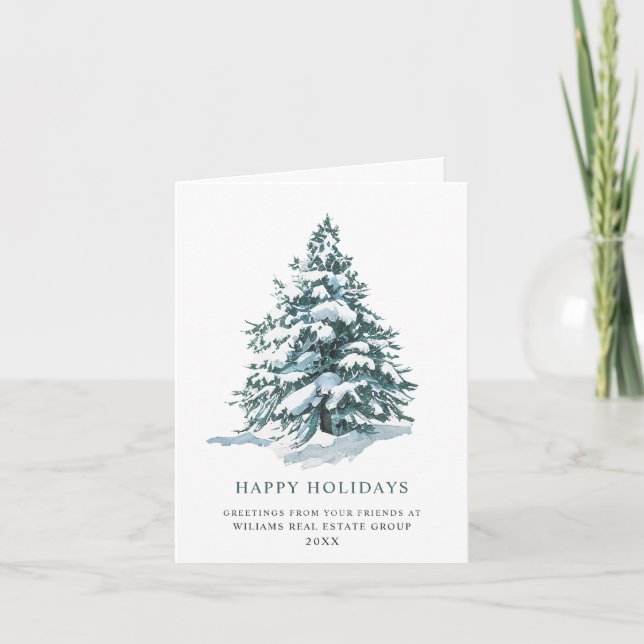 Elegant Pine Tree Christmas Corporate Greeting Holiday Card (Front)