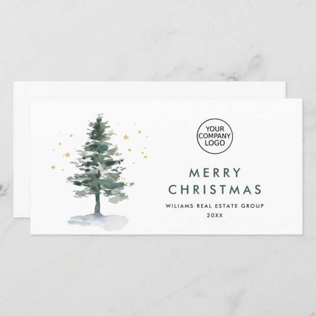Elegant Pine Tree Christmas Corporate Greeting Holiday Card (Front/Back)