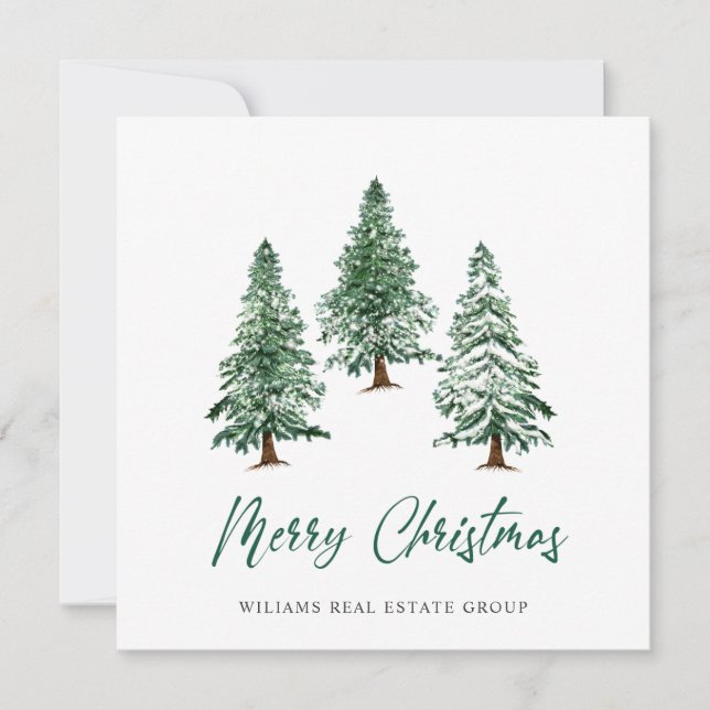 Elegant Pine Tree Christmas Corporate Greeting Holiday Card (Front)