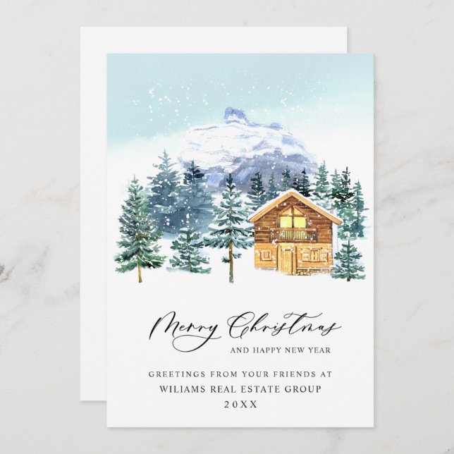 Elegant Pine Tree Christmas Corporate Greeting Holiday Card (Front/Back)