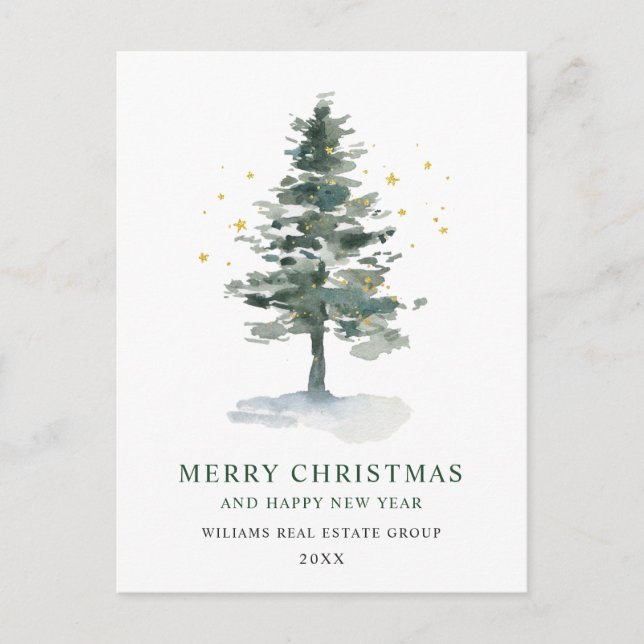 Elegant Pine Tree Christmas Corporate Greeting Postcard (Front)