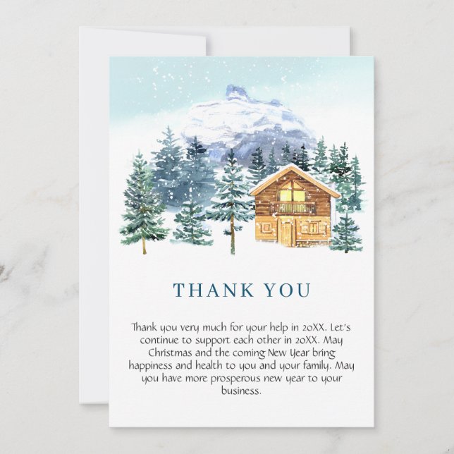 Elegant Pine Tree Christmas Corporate Holiday Thank You Card (Front)