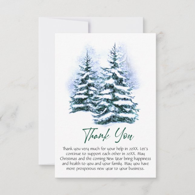 Elegant Pine Tree Christmas Corporate Holiday Thank You Card (Front)