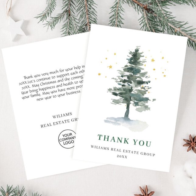Elegant Pine Tree Christmas Corporate Holiday Thank You Card (Creator Uploaded)