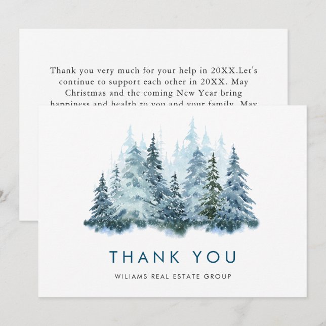 Elegant Pine Tree Christmas Corporate Holiday Thank You Card (Front/Back)