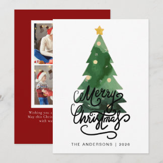 Elegant Pine Tree Christmas Family 2 Photo Holida Holiday Card