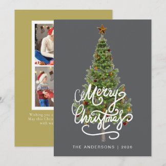 Elegant Pine Tree Christmas Family 2 Photo Holida Holiday Card