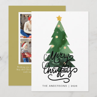 Elegant Pine Tree Christmas Family 2 Photo Holida Holiday Card