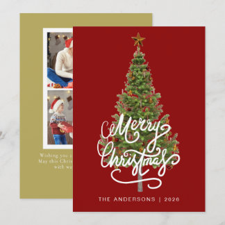 Elegant Pine Tree Christmas Family 2 Photo Holida Holiday Card