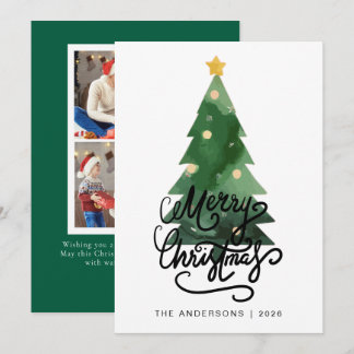 Elegant Pine Tree Christmas Family 2 Photo Holida Holiday Card