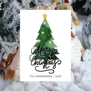 Elegant Pine Tree Christmas Family 2 Photo Holida Holiday Card