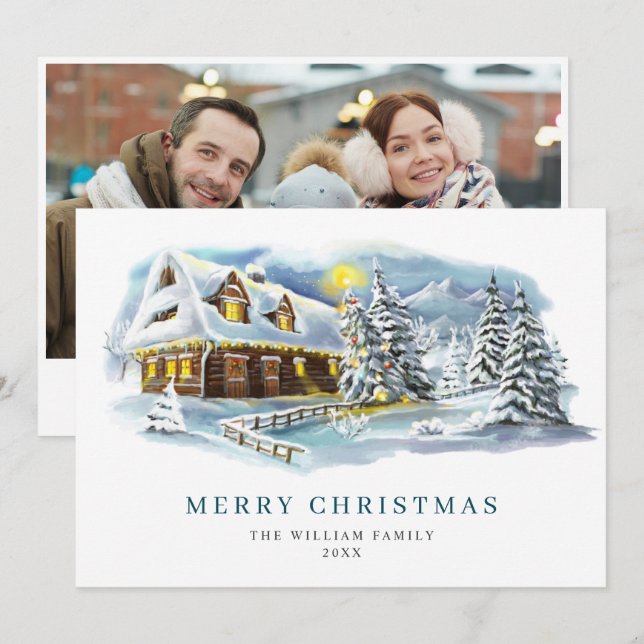 Elegant Pine Tree Christmas Greeting Photo Holiday Card (Front/Back)