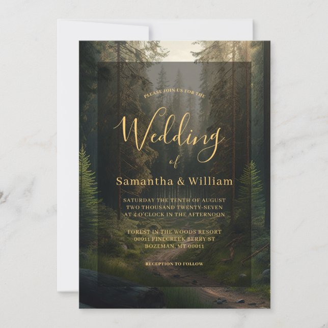 Elegant Pine Tree Forest Wedding Invitation (Front)