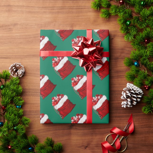 Elegant Pine Tree Green Red White Christmas Gift Wrapping Paper (Holiday Gift)