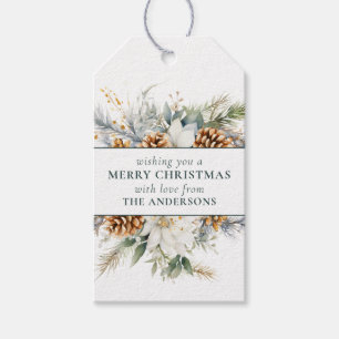 Elegant Pine Tree Greenery Dark Green Christmas Gift Tags