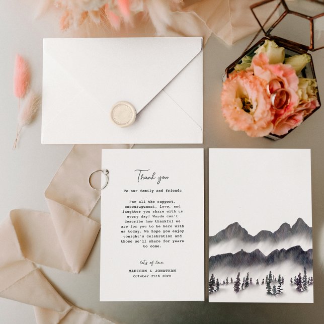 Elegant Pine Tree Mountain Tree Simple Wedding Thank You Card (Front / Back)
