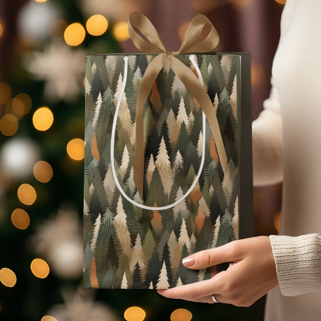 Elegant Pine Tree Pattern | Rustic Forest Medium Gift Bag (Creator Uploaded)