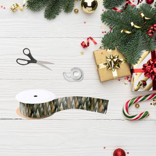Elegant Pine Tree Pattern Rustic Forest Satin Ribbon