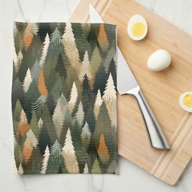 Elegant Pine Tree Pattern | Rustic Forest Tea Towel (Quarter Fold)