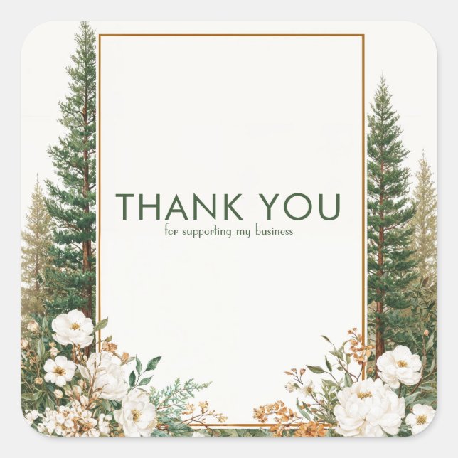 Elegant Pine Tree White Peony Rustic Woodland Square Sticker (Front)